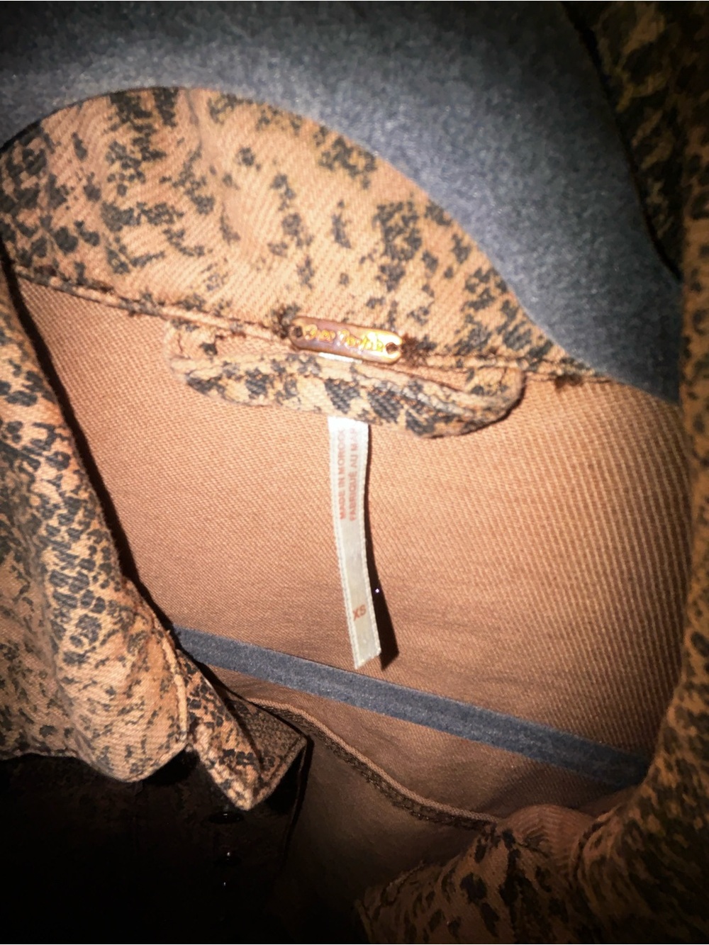Free People Tan/Brown Snake-Print Denim Jacket - Picture 3 of 4